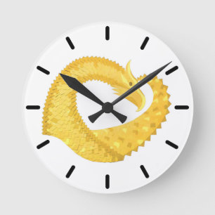 Horloge Ronde Dragon de coeur jaune sur blanc