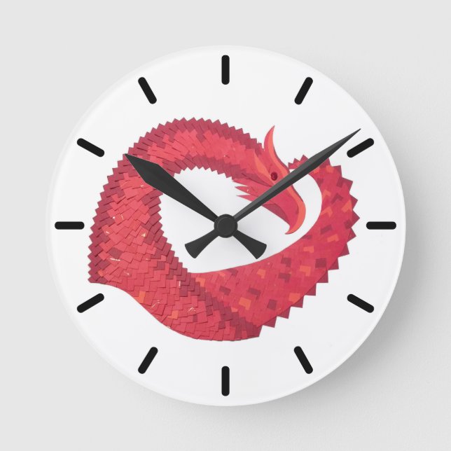 Horloge Ronde Dragon de coeur rouge en blanc (Recto)