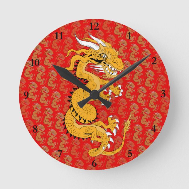 Horloge Ronde Dragon d'or en rouge (Recto)