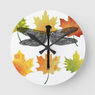 Horloge Ronde dragonfly Bug Insect Silhouette feuille art