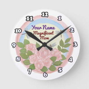 Horloge Ronde Dragonfly Roses Maman