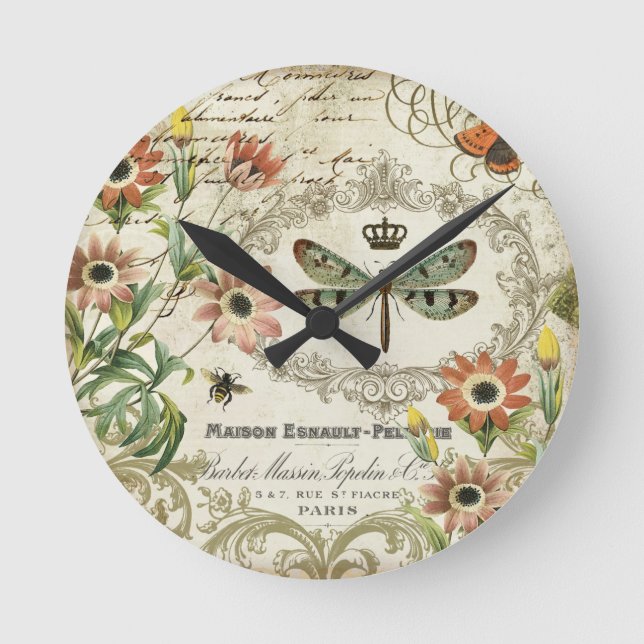 Horloge Ronde Dragonfly Vintage (Recto)