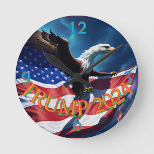 Horloge Ronde Drapeau américain Aigle TRUMP 2024
