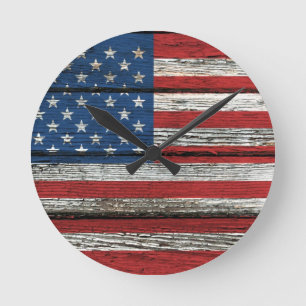 Horloge Ronde Drapeau américain avec l'effet en bois