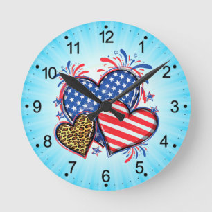 Horloge Ronde Drapeau Américain Cœur Léopard Sublimation-64210