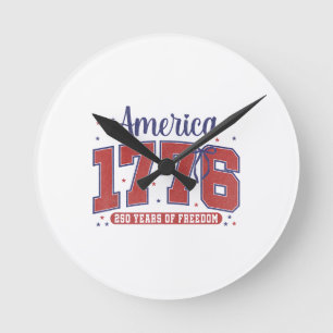 Horloge Ronde Drapeau américain du 4 juillet vintage 250 ans 177