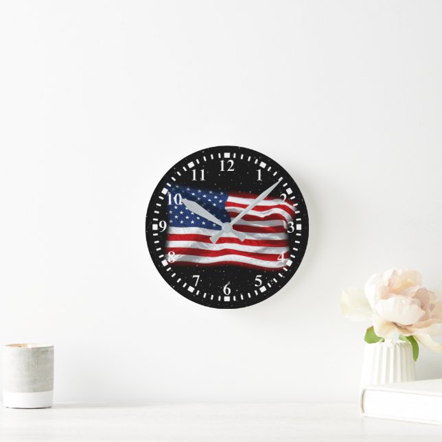 Horloge Ronde Drapeau américain patriotique États-Unis (Maison)