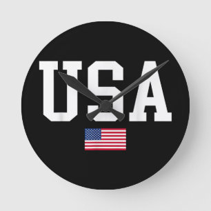 Horloge Ronde Drapeau Américain Patriotique Pour Hommes Femmes E