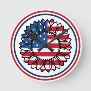 Horloge Ronde Drapeau américain Tournesol-32222