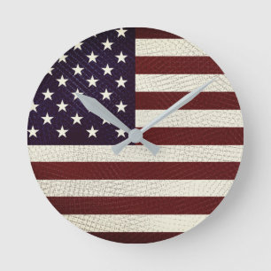 Horloge Ronde Drapeau américain vintage en croisillons Étoiles e