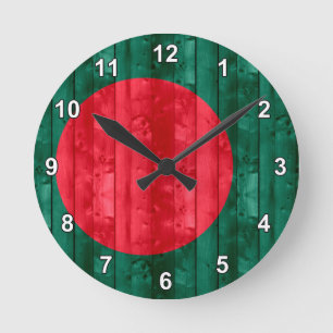 Horloge Ronde Drapeau bangladais en bois