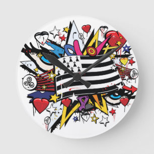 Horloge Ronde Drapeau Bretagne Breizh graffiti Breton graff
