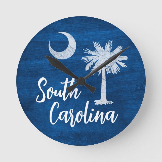 Horloge Ronde Drapeau de Caroline du Sud avec Palmetto Tree Blue (Recto)