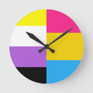 Horloge Ronde Drapeau de fierté pansexuelle non binaire double