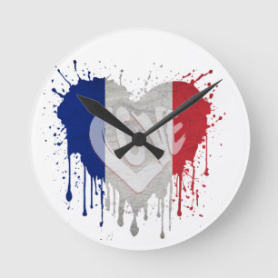 Horloge Ronde Drapeau de la France amour