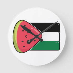 Horloge Ronde Drapeau de la Palestine mignonne avec Palestin san
