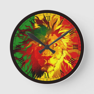 Horloge Ronde drapeau de lion de reggae de rasta