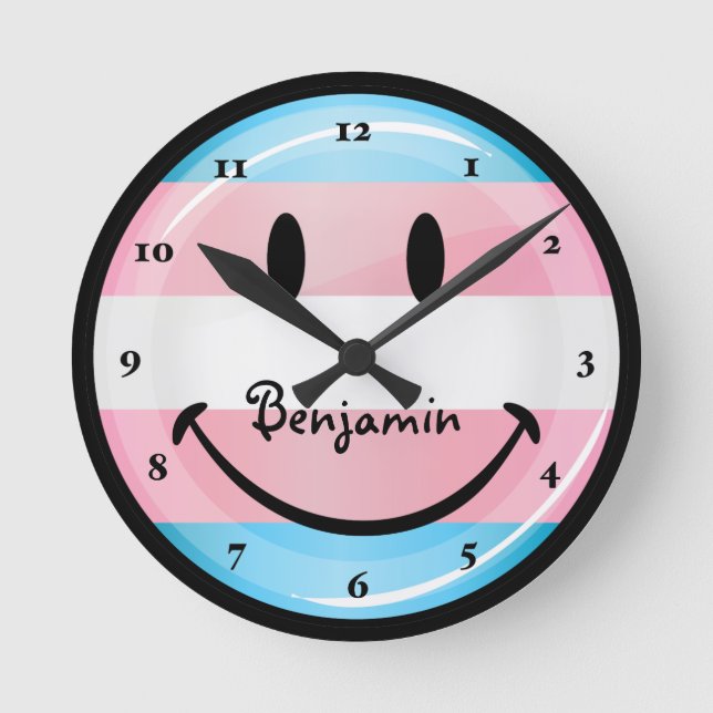 Horloge Ronde Drapeau de sourire rond de transsexuel (Recto)