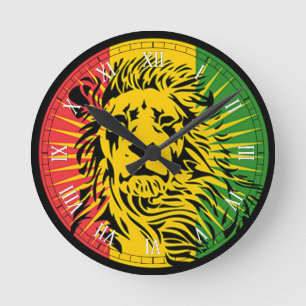 Horloge Ronde drapeau des lions de rasta reggae