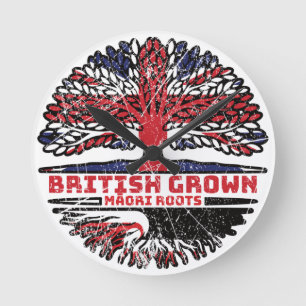 Horloge Ronde Drapeau des racines d'arbre maori britannique