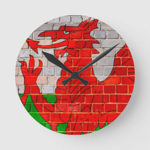 Horloge Ronde Drapeau du Pays de Galles sur un mur de briques