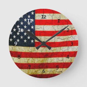 Horloge Ronde Drapeau Grunge America