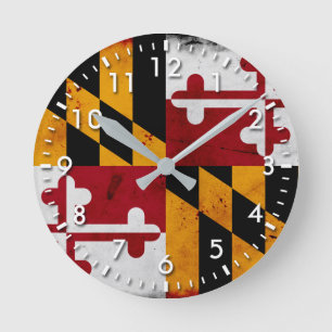 Horloge Ronde Drapeau patriotique grunge d'état du Maryland