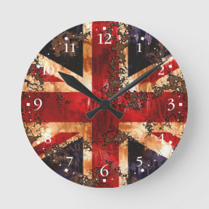 Horloge Ronde Drapeau patriotique rouillé du Royaume-Uni