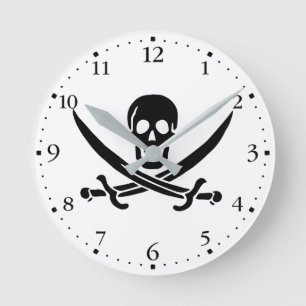 Horloge Ronde Drapeau pirate crâne épées croisées