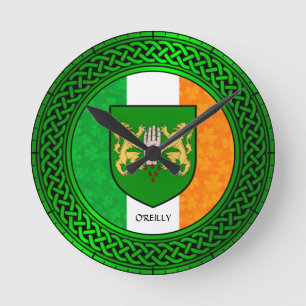 Horloge Ronde Drapeau Shamrock irlandais - O'Reilly