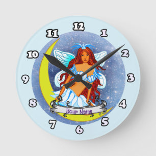 Horloge Ronde Dream Fairy Night Moon nom personnalisé