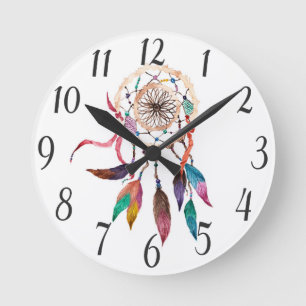 Horloge Ronde Dreamcatcher de Bohème en peinture vibrante
