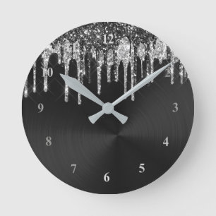 Horloge Ronde Drips Graphic de Trendy Silver Black