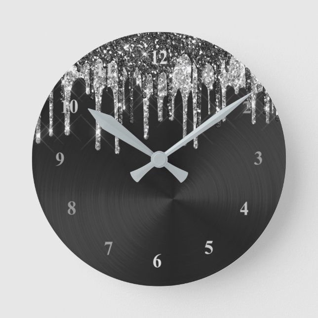 Horloge Ronde Drips Graphic de Trendy Silver Black (Recto)