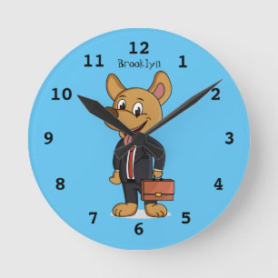 Horloge Ronde Drôle chien en costume d'entreprise dessin animé