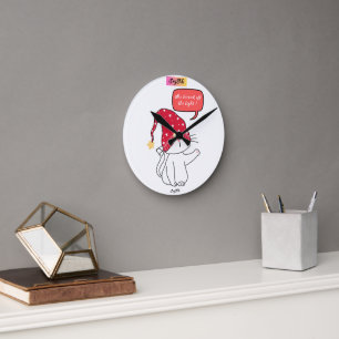 Horloge Ronde drôle de chat, qui a éteint la lumière ?