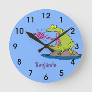 Horloge Ronde Drôle dessin animé de grenouille et mouche
