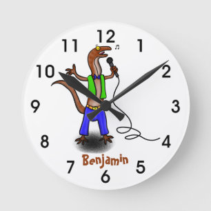Horloge Ronde Drôle lézard chantant avec bande dessinée de micro