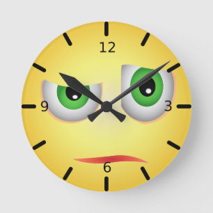 Horloge Ronde Drôle visage d'Emoji sceptique