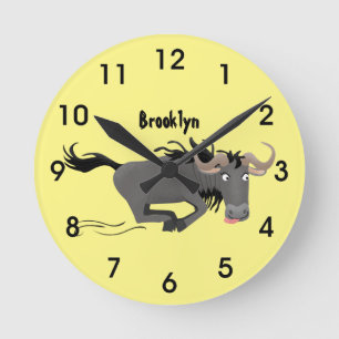 Horloge Ronde Drôle wildebeest tourner dessin animé illustration