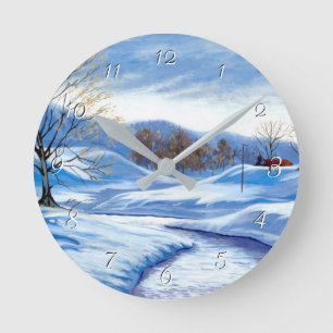 Horloge ronde du chemin de neige d'hiver