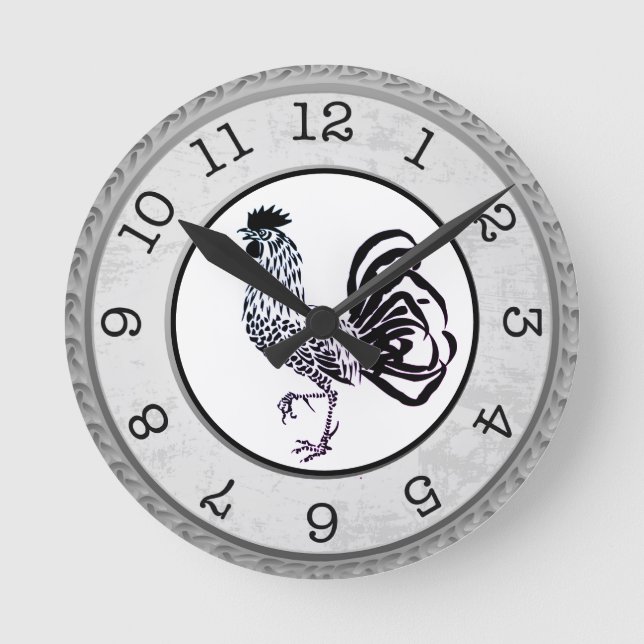 Horloge ronde du coq noir style pays (Recto)