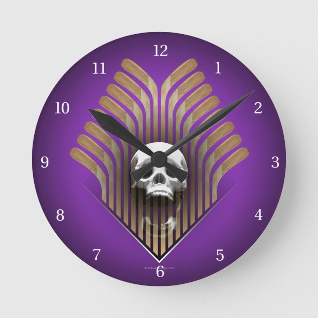 Horloge ronde du crâne et des bâtons (hockey) (Recto)