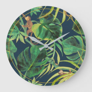 Horloge ronde du singe de la jungle tropicale Vint