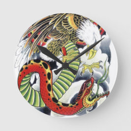 Horloge Ronde Eagle et serpent japonais Tattoo Design