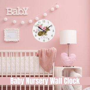 Horloge Ronde Écart de pépinière en bois rose rose rose