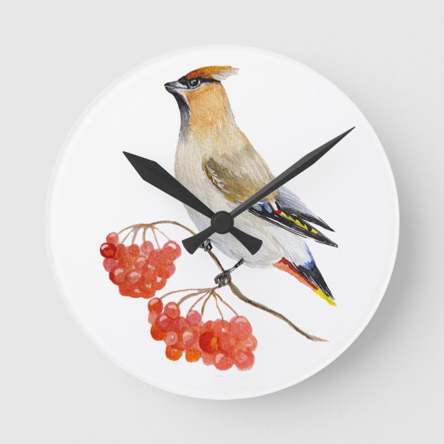 Horloge Ronde Écirage d'oiseaux de la forêt d'aquarelle (Recto)