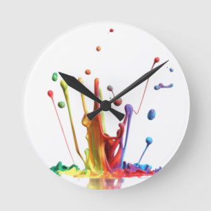 Horloge Ronde Éclaboussure de peinture d'arc-en-ciel