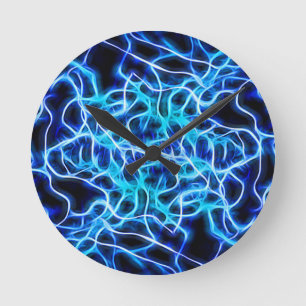 Horloge Ronde Éclair électrique néon bleu Tesla Coil