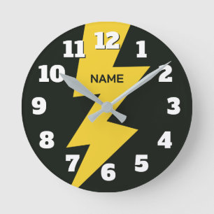 Horloge Ronde Éclair jaune personnalisé
